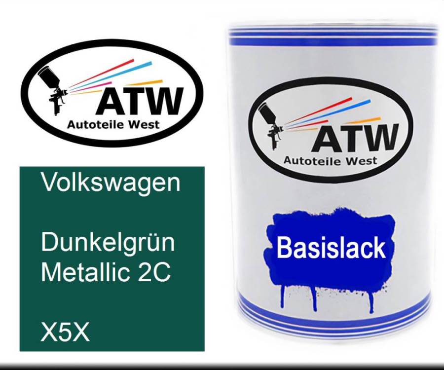 Volkswagen, Dunkelgrün Metallic 2C, X5X: 500ml Lackdose, von ATW Autoteile West.